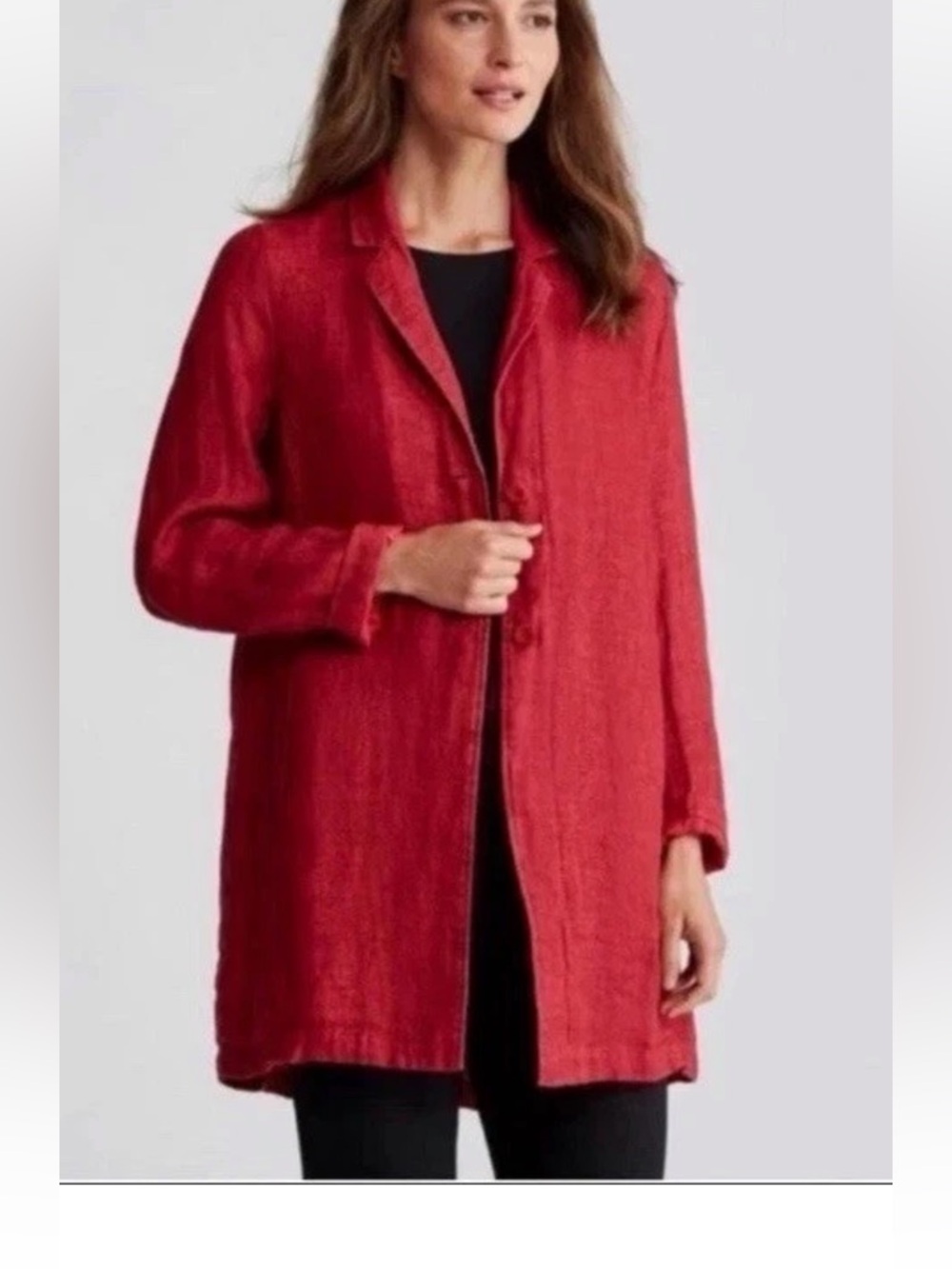 Eileen Fisher Red Serno Organic Linen Doubleweave Long Jacket Size XL